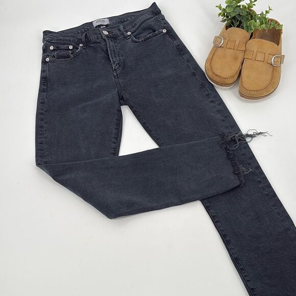 AGOLDE Toni Mid Rise Straight Leg Raw Hem Jeans in Black Feral Wash Size 26 - Picture 2 of 15